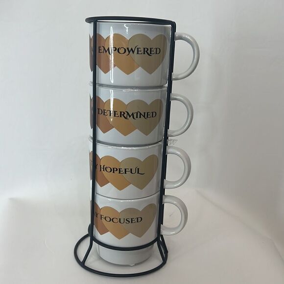 Motivational Coffee Mugs Set 4 With Metal Stand 16 Oz Each 12 In Tall 4 In Round - Picture 2 of 5